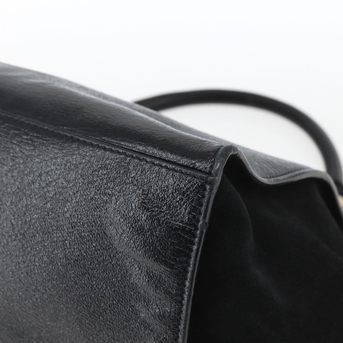 CELINE Trapeze Hand Bag Leather Suede Black Gold Auth 164944