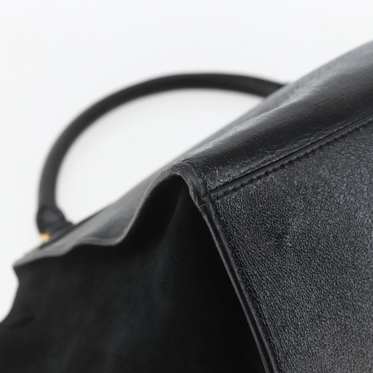 CELINE Trapeze Hand Bag Leather Suede Black Gold Auth 164944
