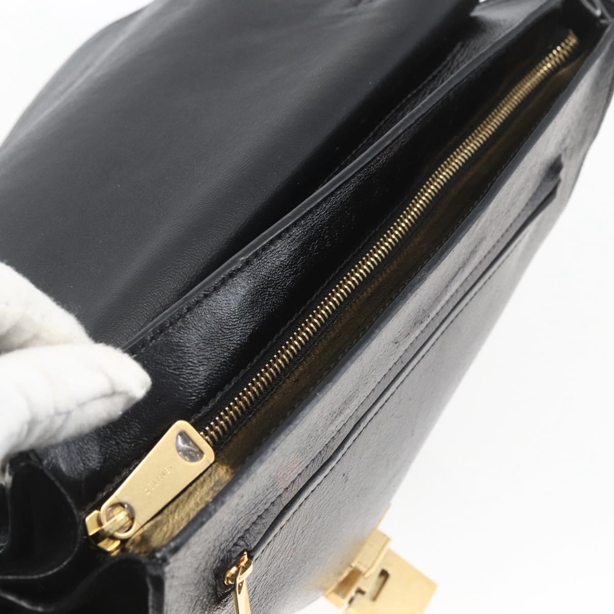 CELINE Trapeze Hand Bag Leather Suede Black Gold Auth 164944