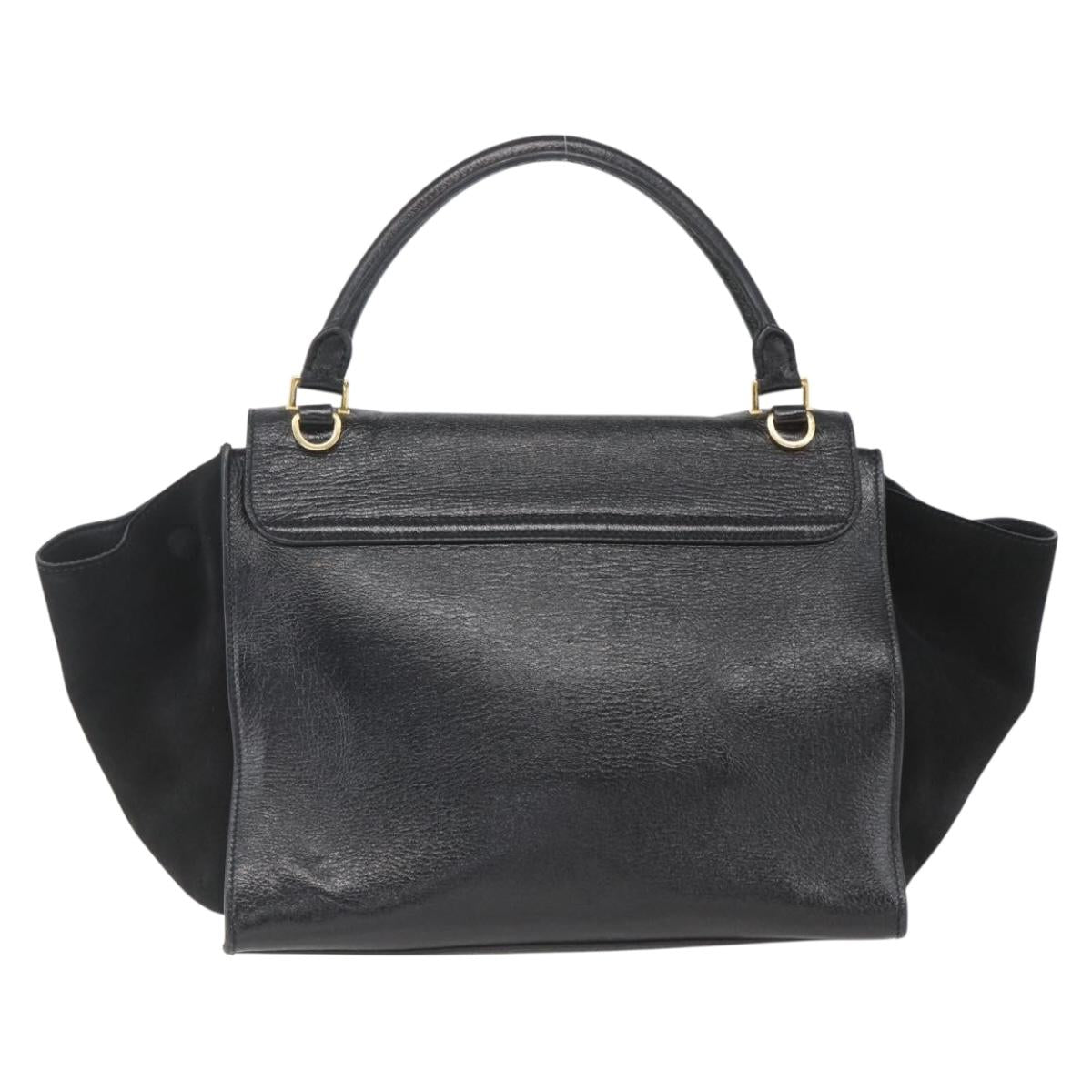 CELINE Trapeze Hand Bag Leather Suede Black Gold Auth 164944