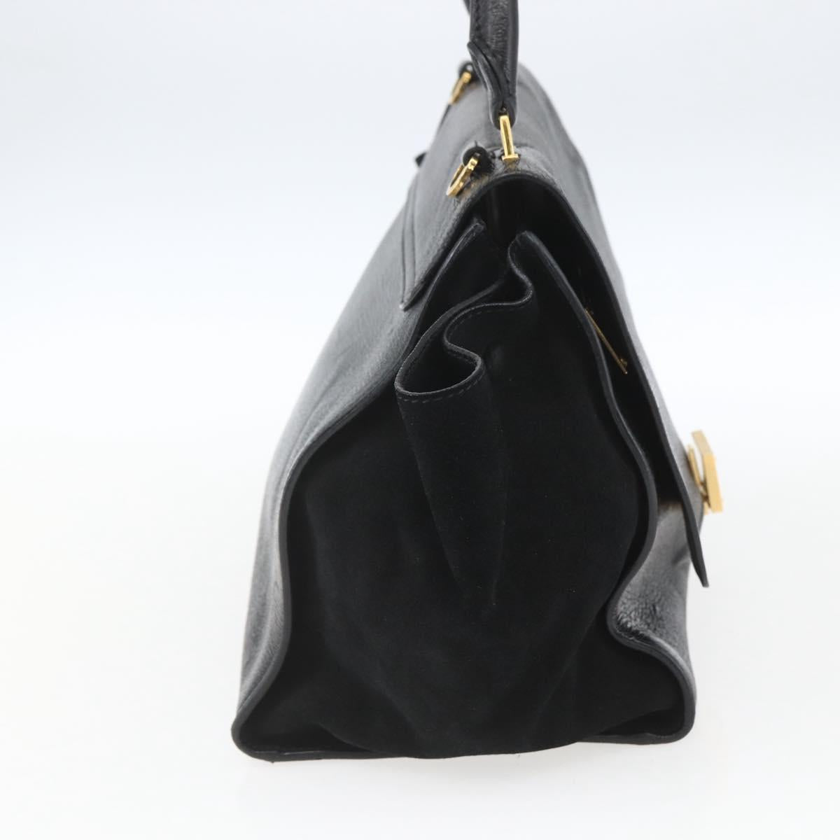 CELINE Trapeze Hand Bag Leather Suede Black Gold Auth 164944