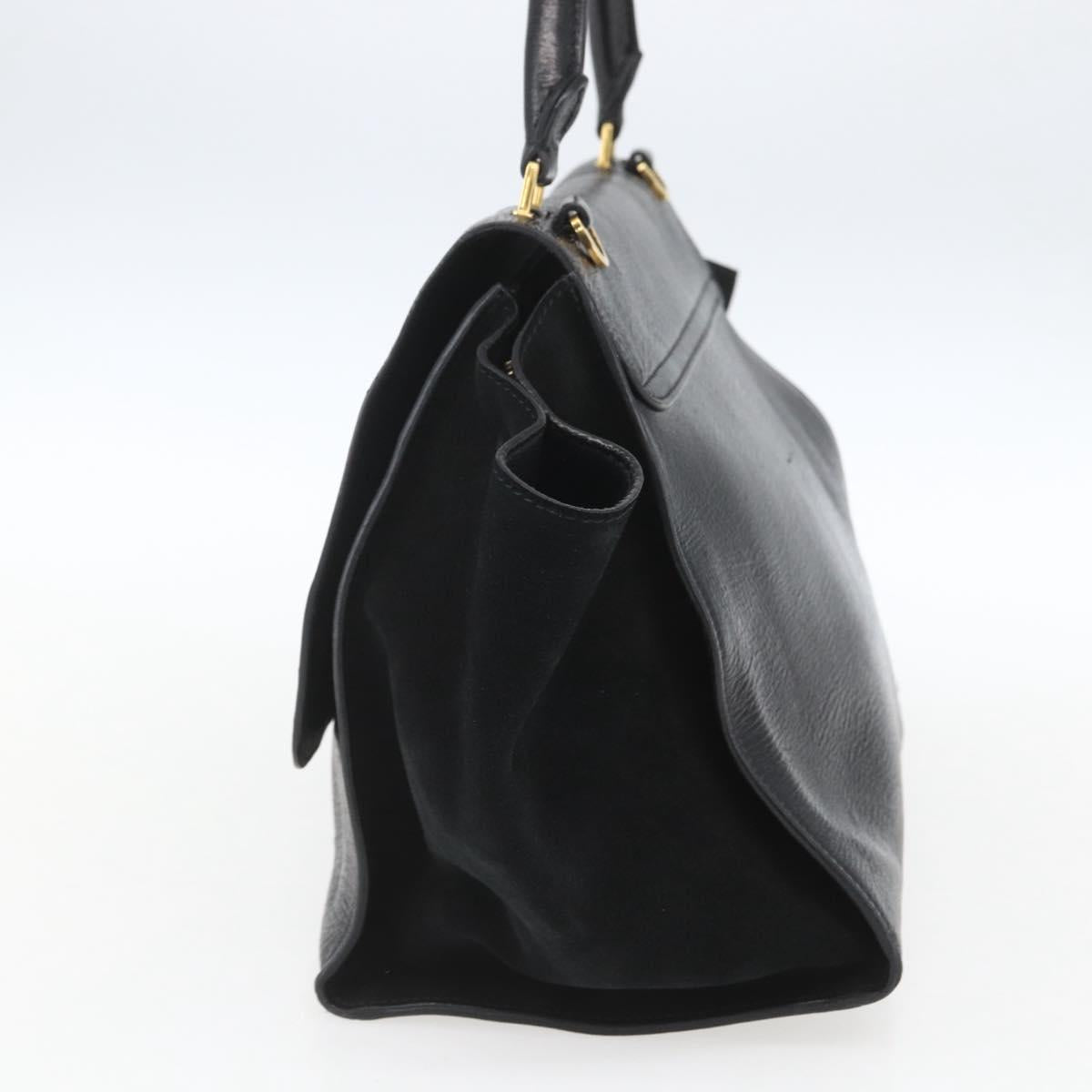 CELINE Trapeze Hand Bag Leather Suede Black Gold Auth 164944