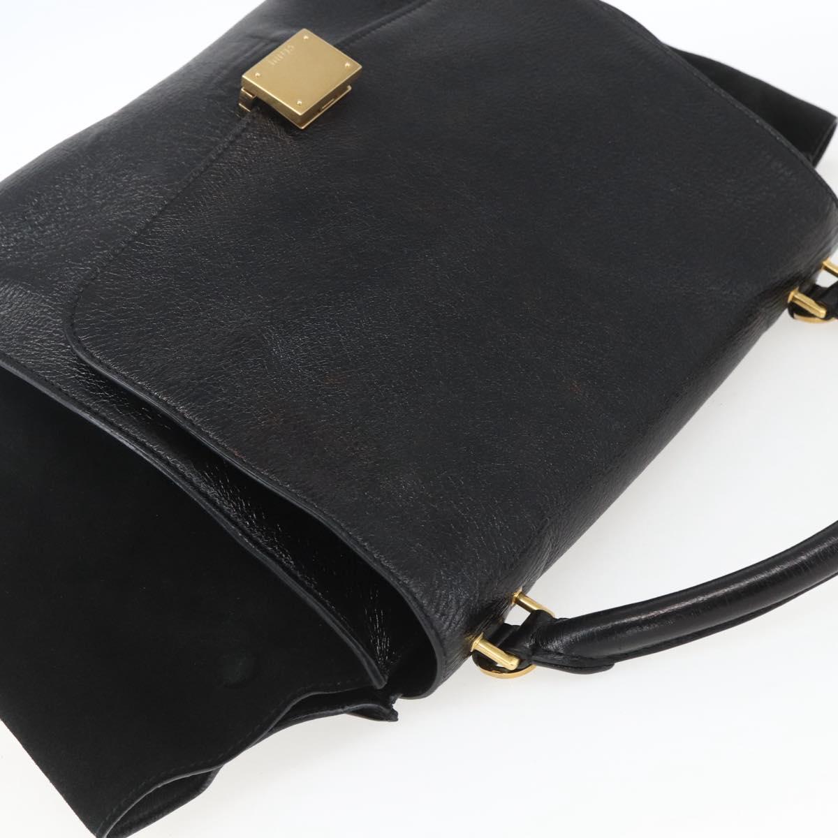 CELINE Trapeze Hand Bag Leather Suede Black Gold Auth 164944