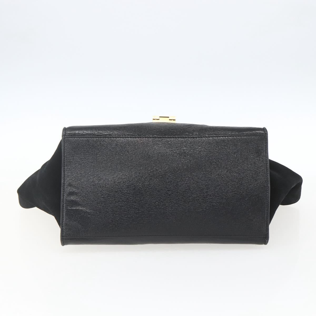 CELINE Trapeze Hand Bag Leather Suede Black Gold Auth 164944