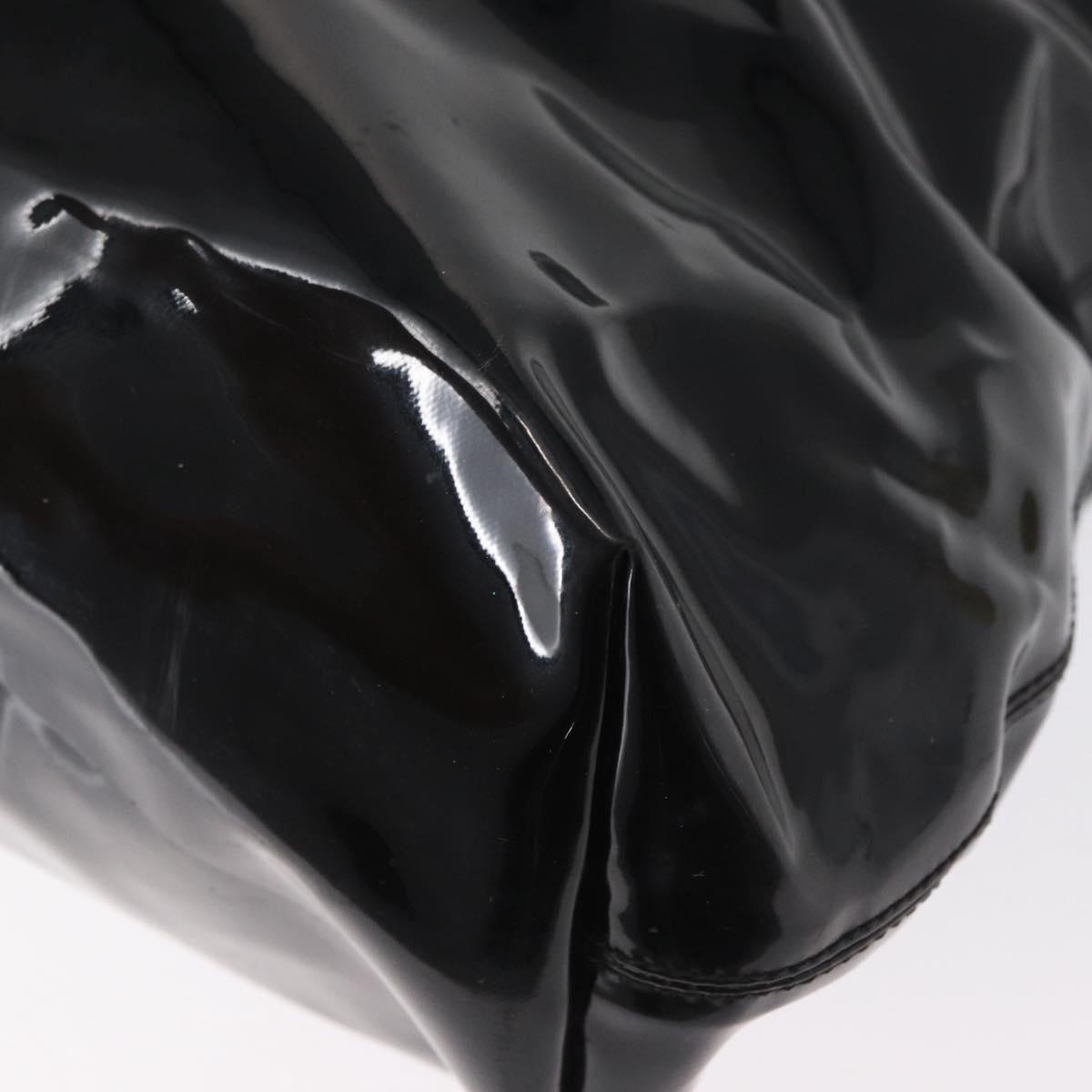 CELINE Circle Hand Bag Patent leather Black Silver Auth 164952
