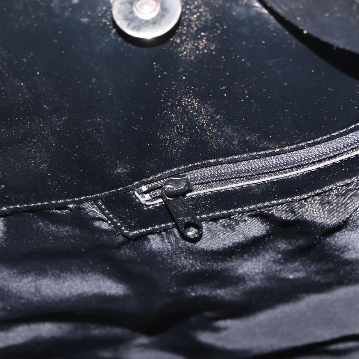 CELINE Circle Hand Bag Patent leather Black Silver Auth 164952