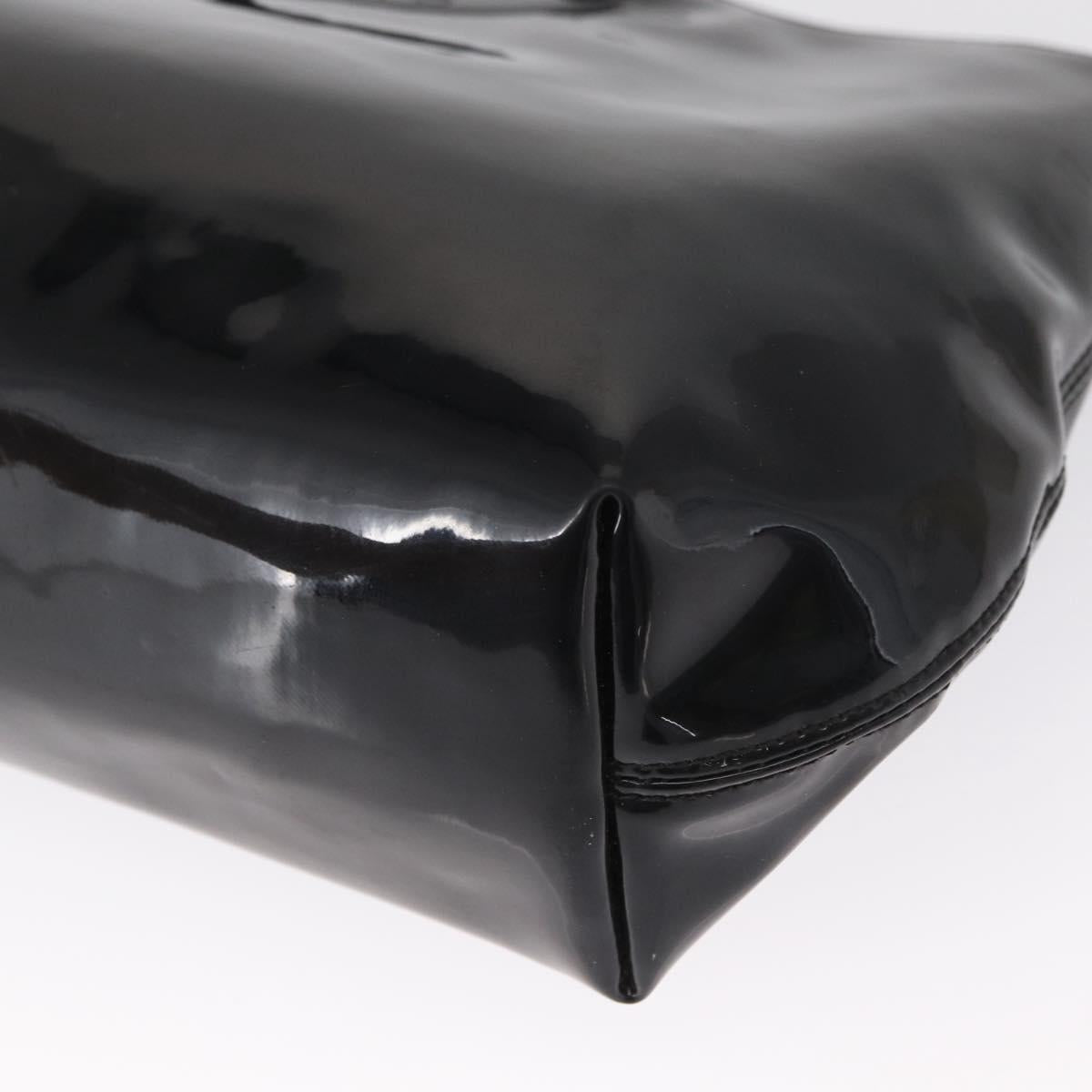 CELINE Circle Hand Bag Patent leather Black Silver Auth 164954