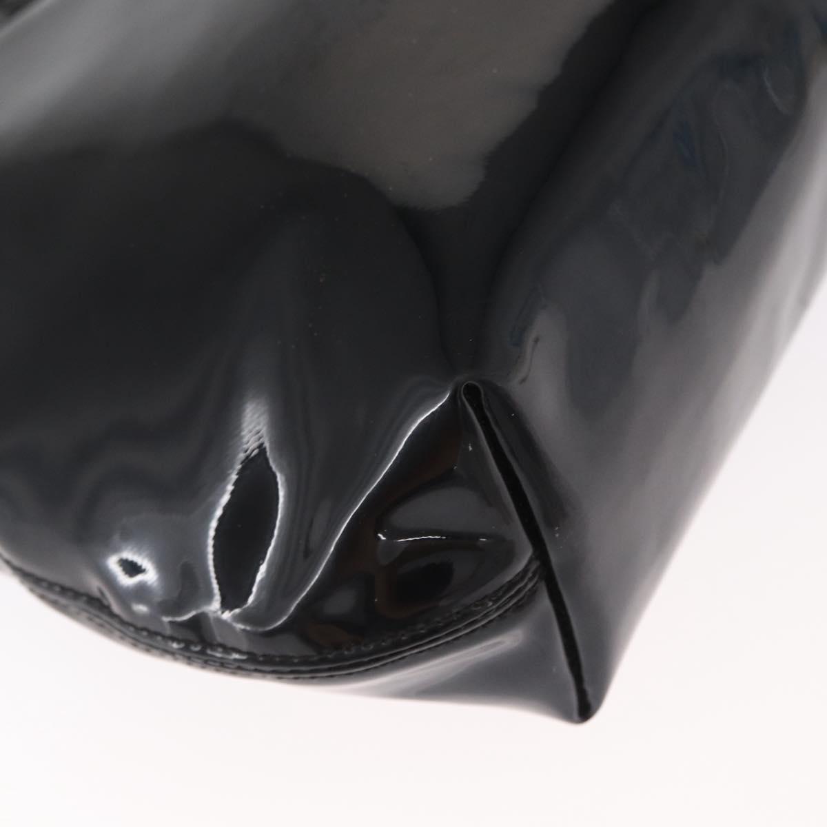 CELINE Circle Hand Bag Patent leather Black Silver Auth 164954