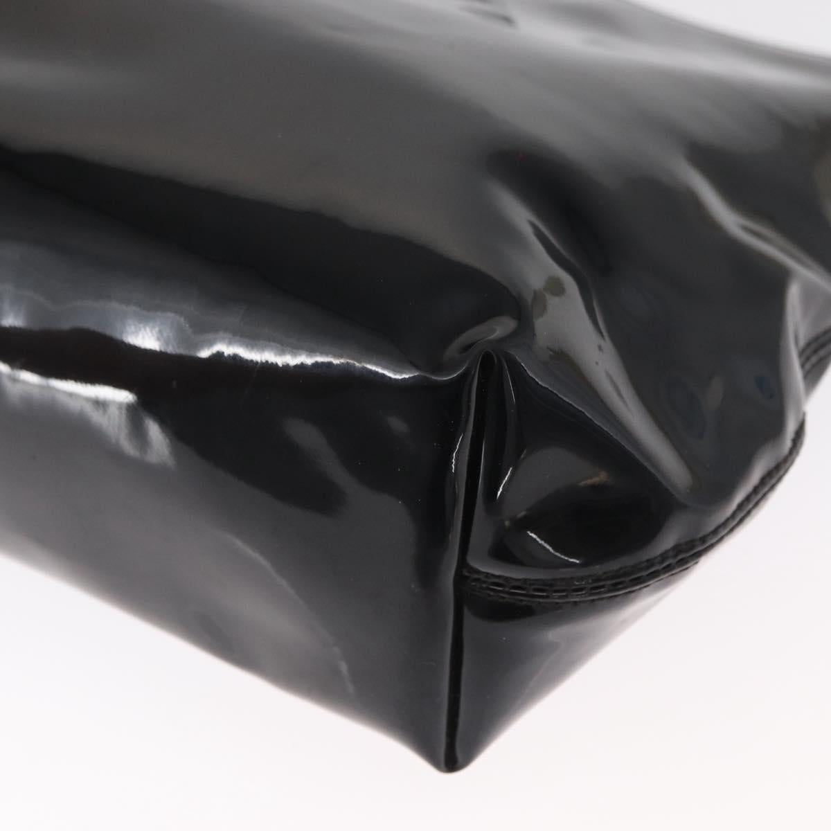 CELINE Circle Hand Bag Patent leather Black Silver Auth 164954