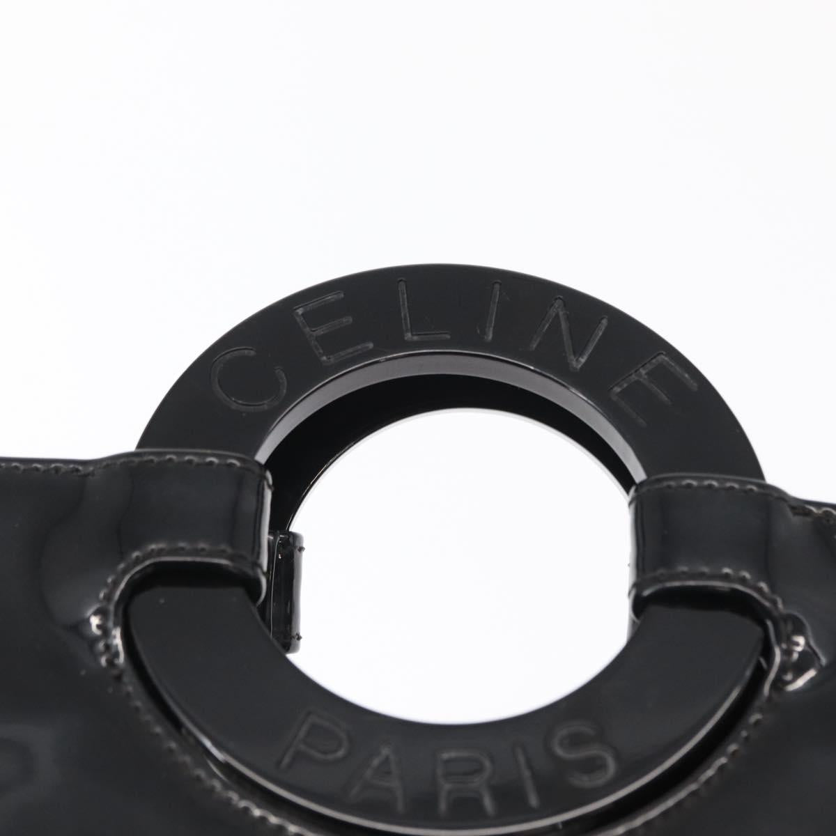 CELINE Circle Hand Bag Patent leather Black Silver Auth 164954