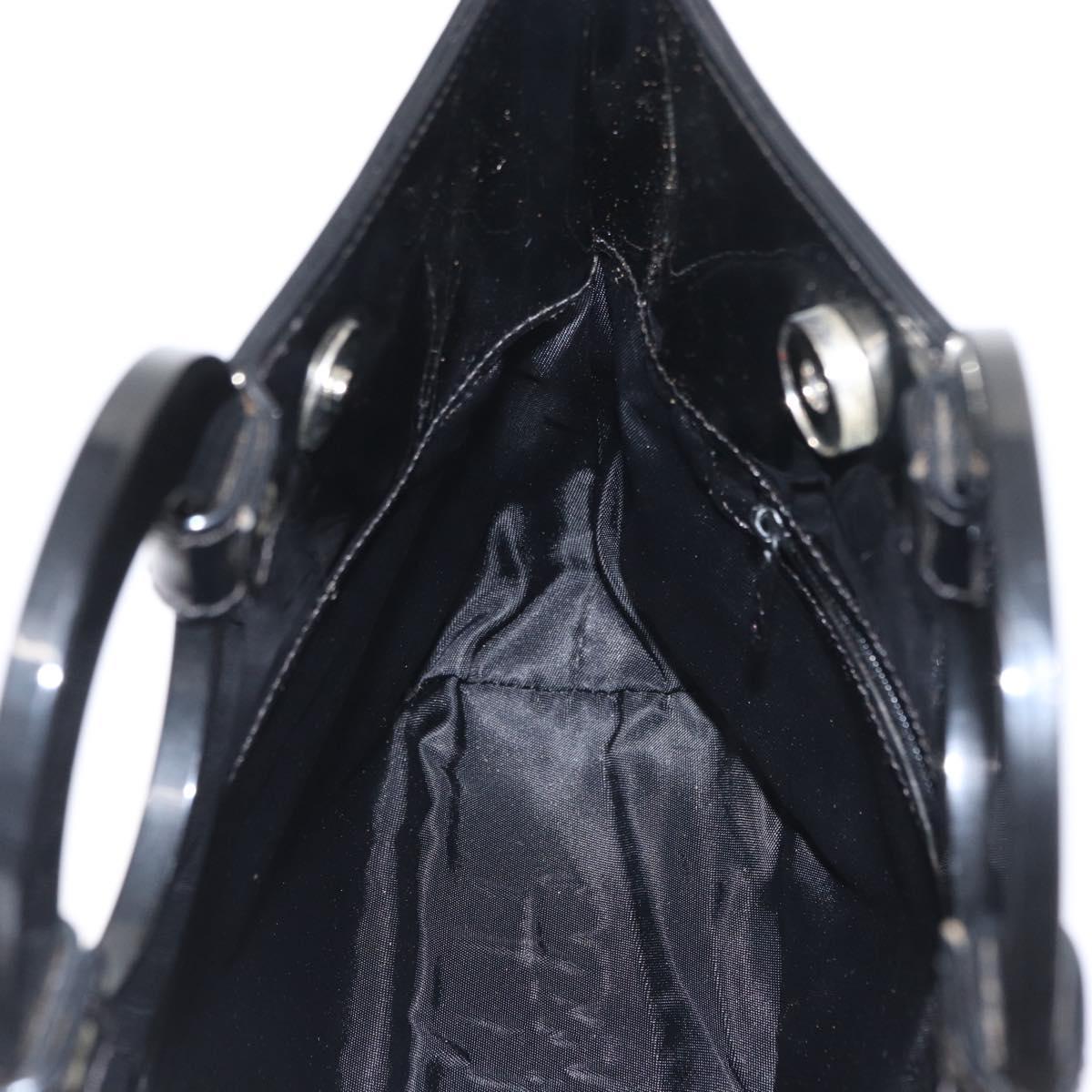 CELINE Circle Hand Bag Patent leather Black Silver Auth 164954