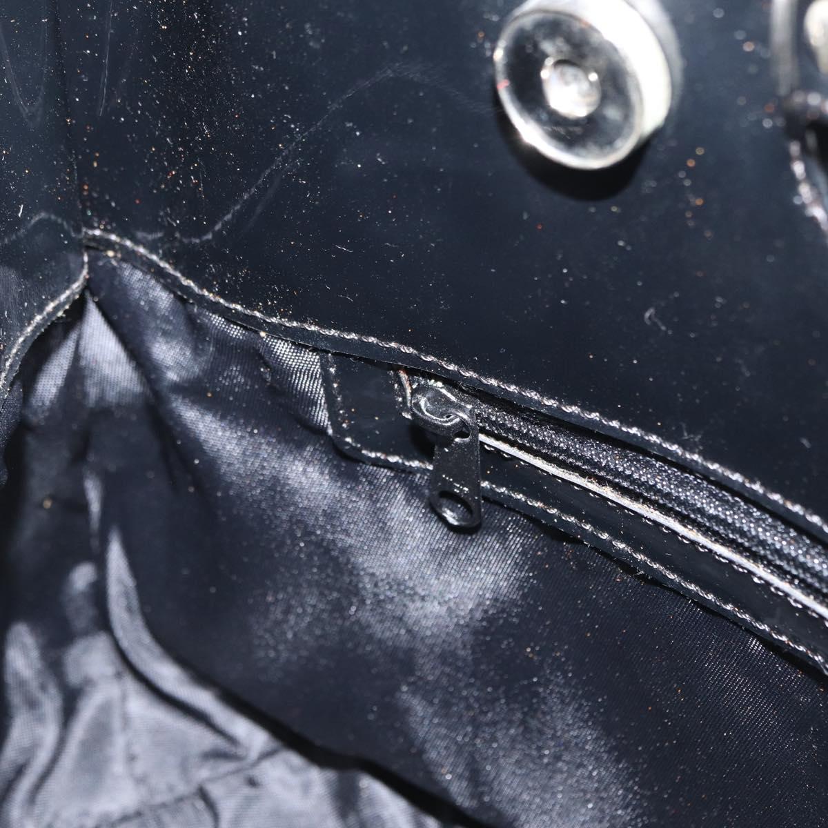 CELINE Circle Hand Bag Patent leather Black Silver Auth 164954