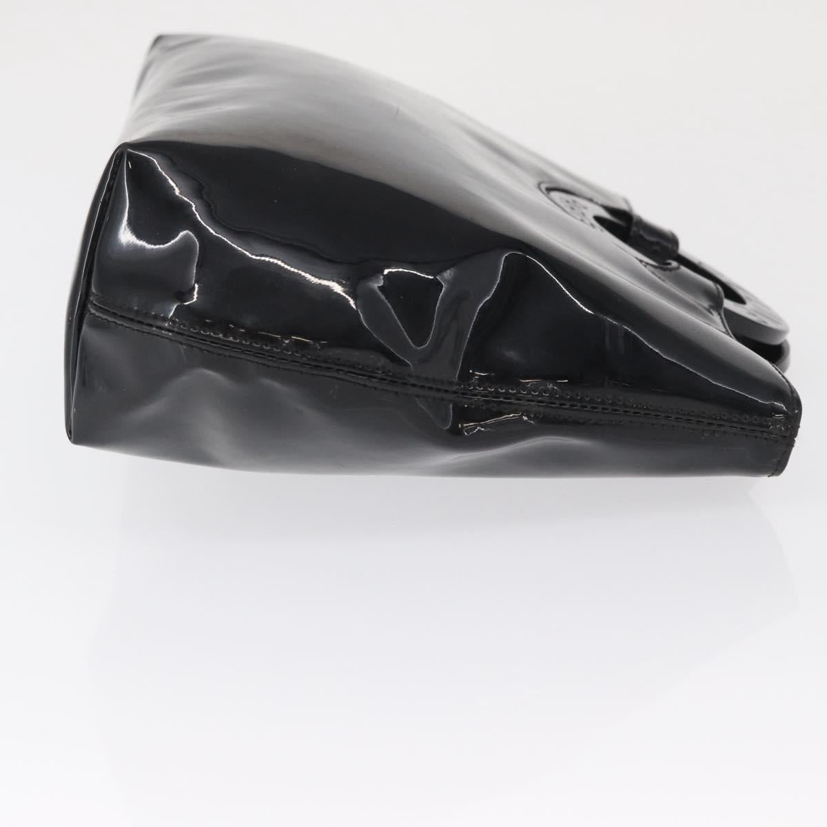 CELINE Circle Hand Bag Patent leather Black Silver Auth 164954