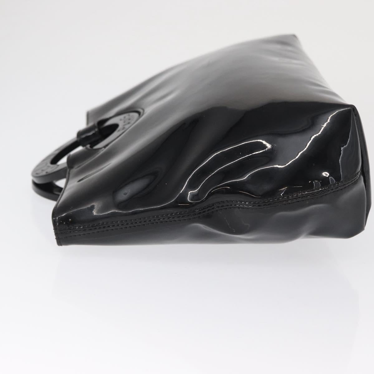 CELINE Circle Hand Bag Patent leather Black Silver Auth 164954