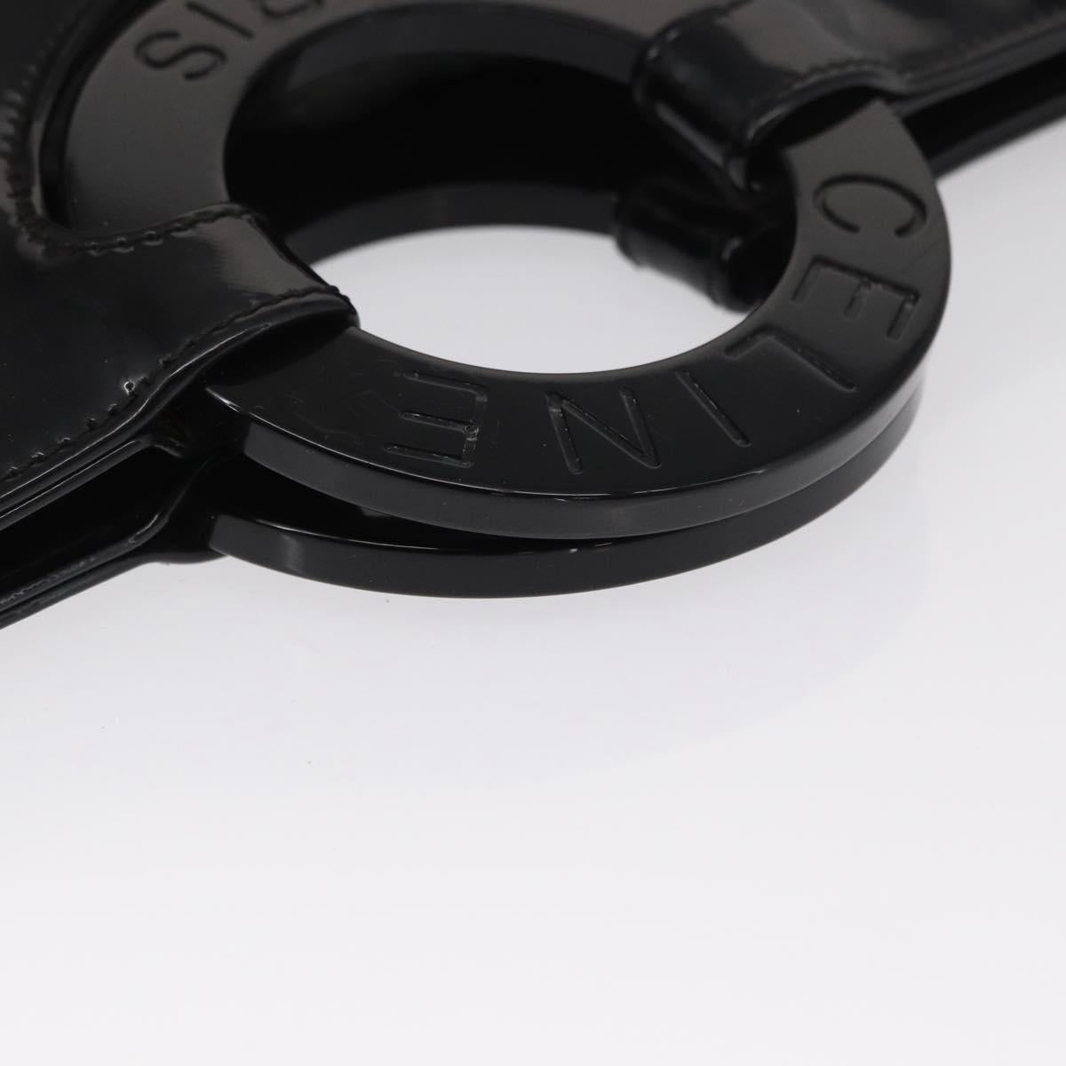 CELINE Circle Hand Bag Patent leather Black Silver Auth 164954