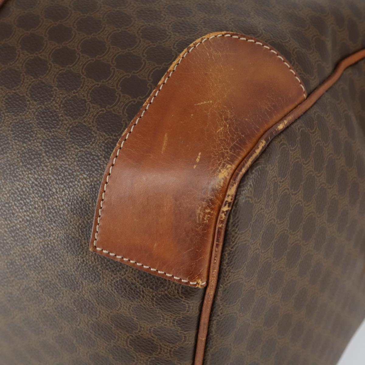 CELINE Macadam Canvas Boston Bag PVC Leather Brown Gold Auth 164958