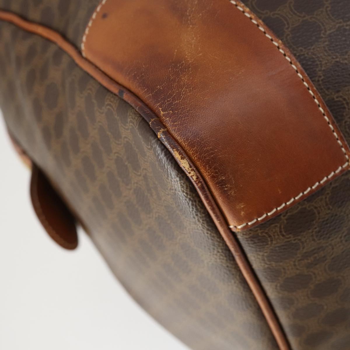 CELINE Macadam Canvas Boston Bag PVC Leather Brown Gold Auth 164958
