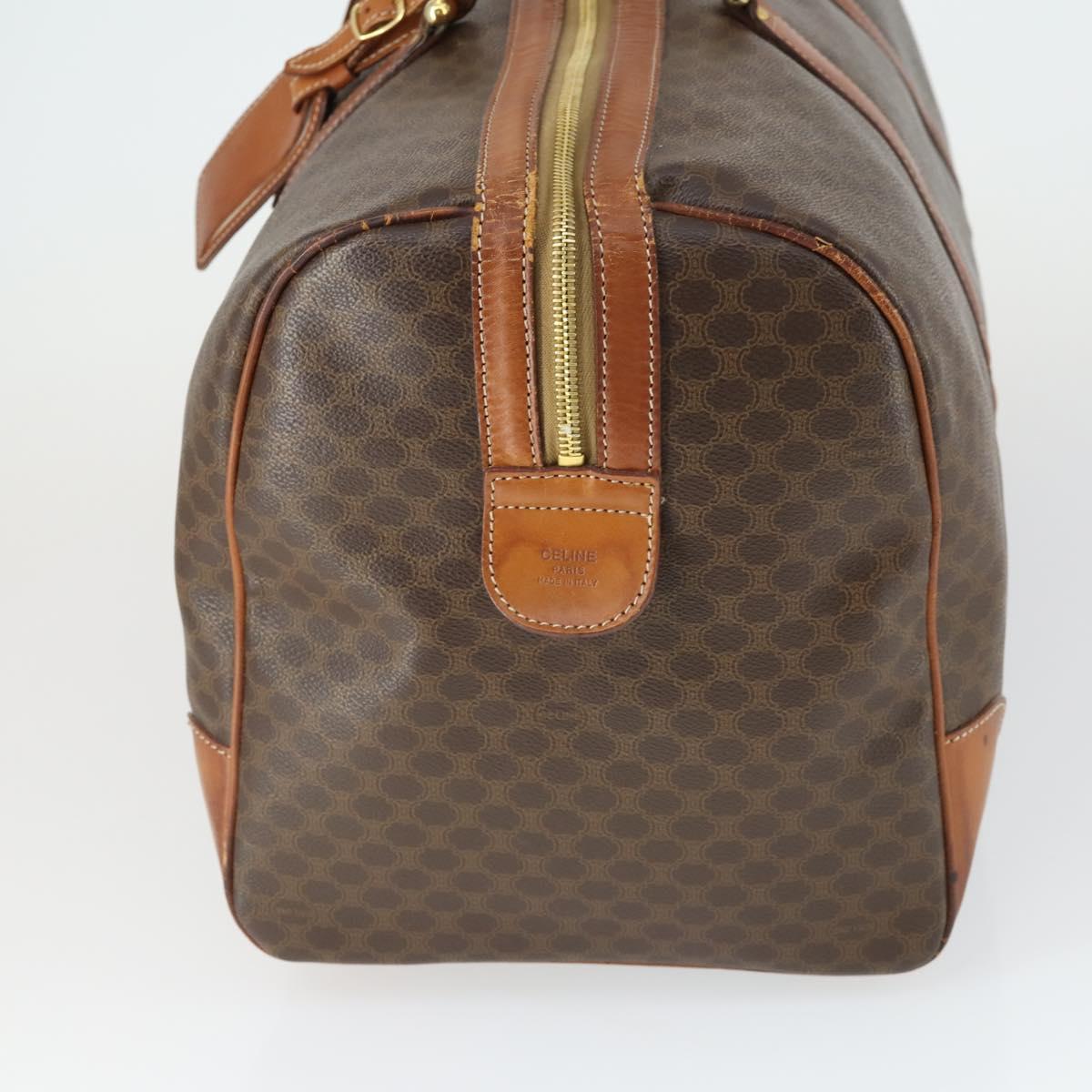 CELINE Macadam Canvas Boston Bag PVC Leather Brown Gold Auth 164958