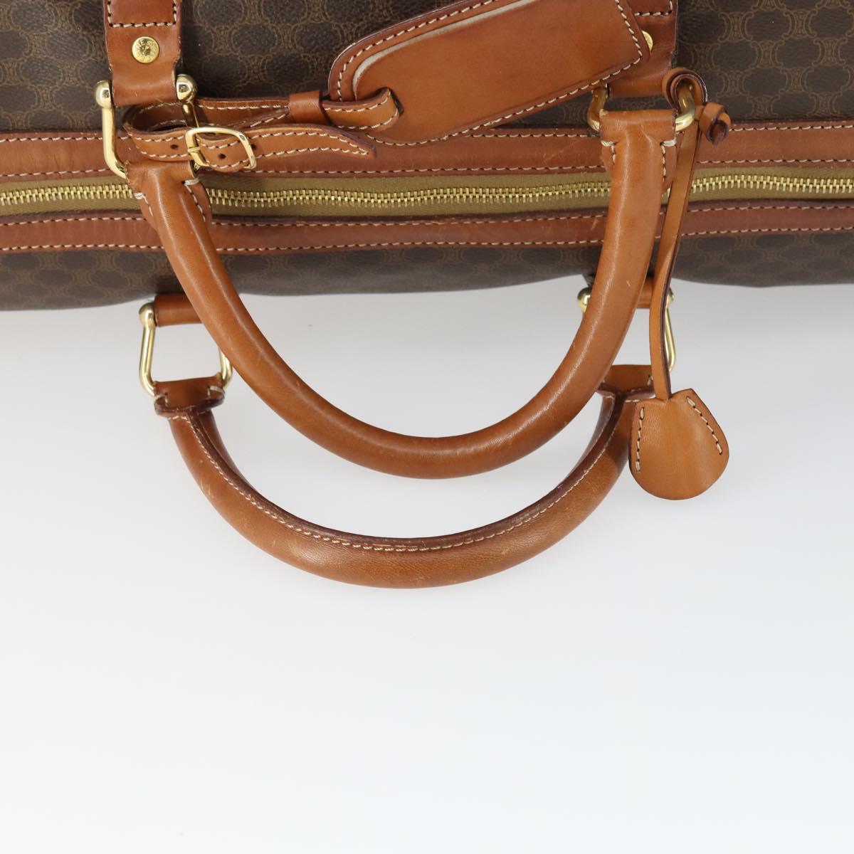 CELINE Macadam Canvas Boston Bag PVC Leather Brown Gold Auth 164958