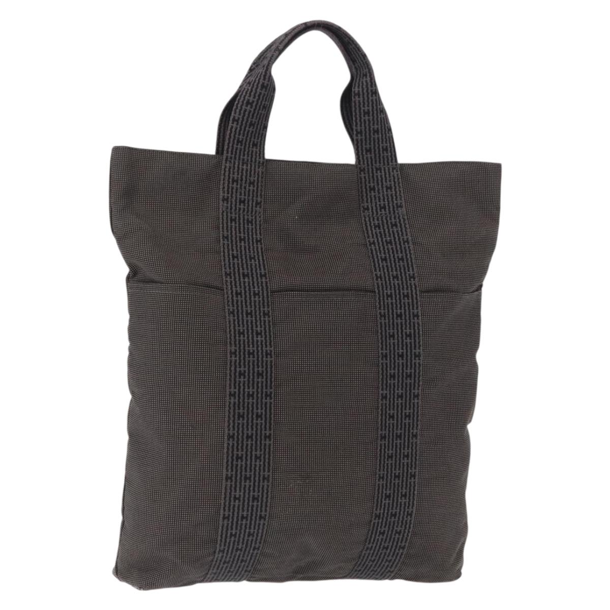 HERMES Her Line Kabas Tote Bag Canvas Gray Silver Auth 164959