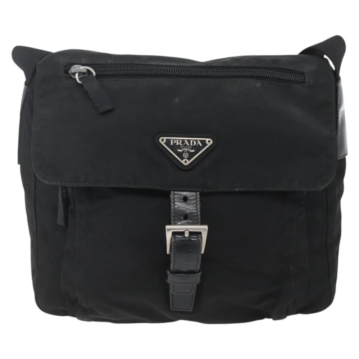 PRADA Shoulder Bag Nylon Black Silver Auth 164965