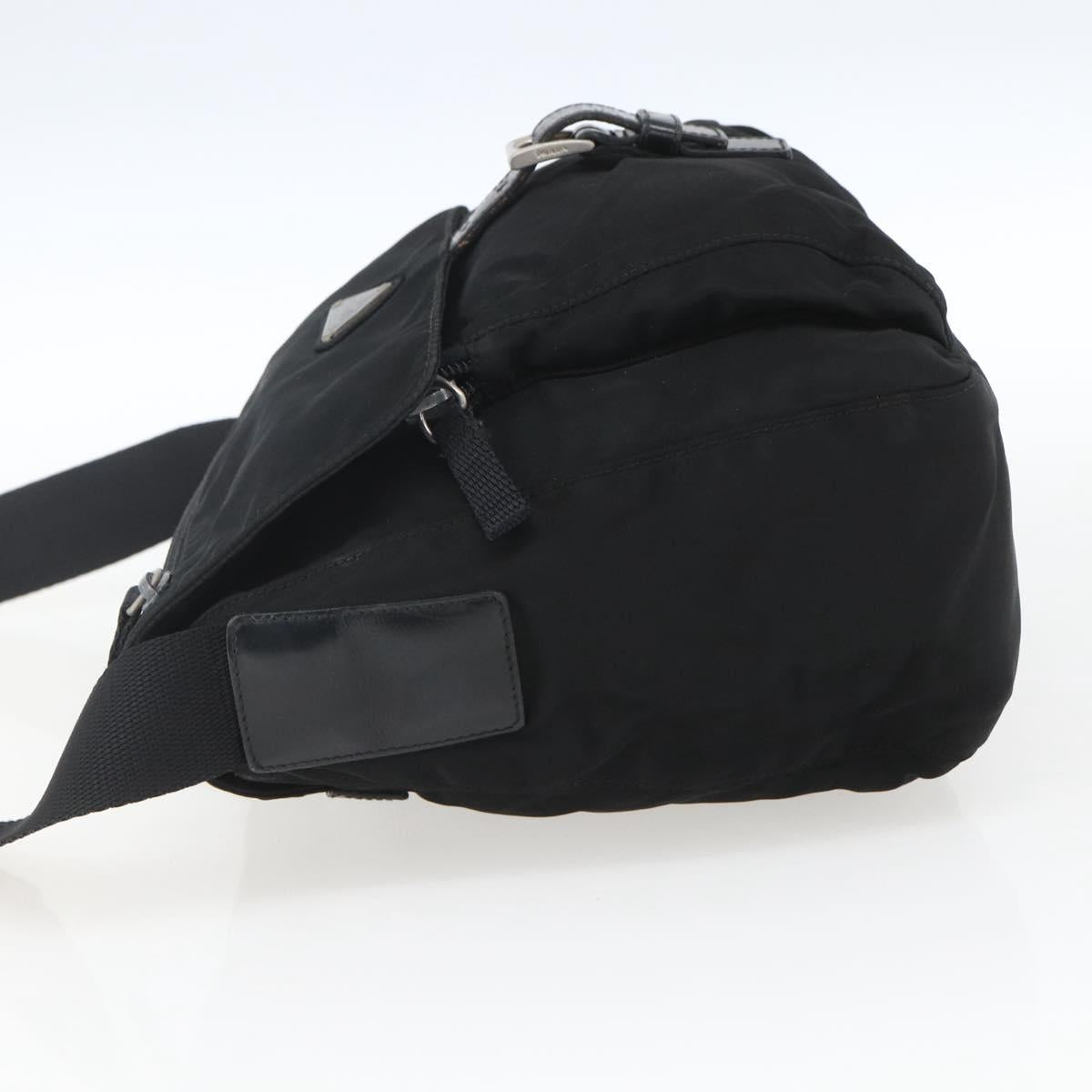 PRADA Shoulder Bag Nylon Black Silver Auth 164965