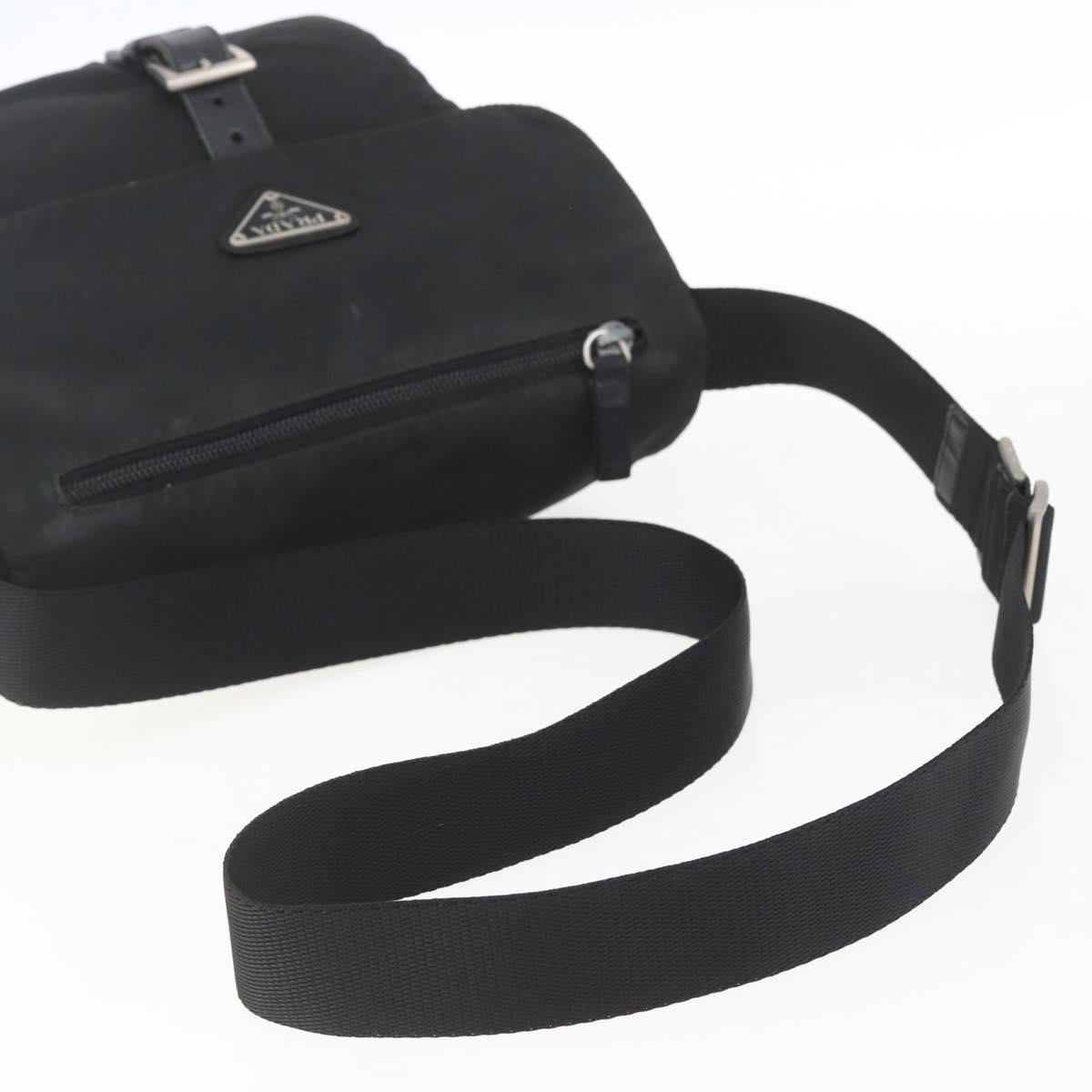 PRADA Shoulder Bag Nylon Black Silver Auth 164965