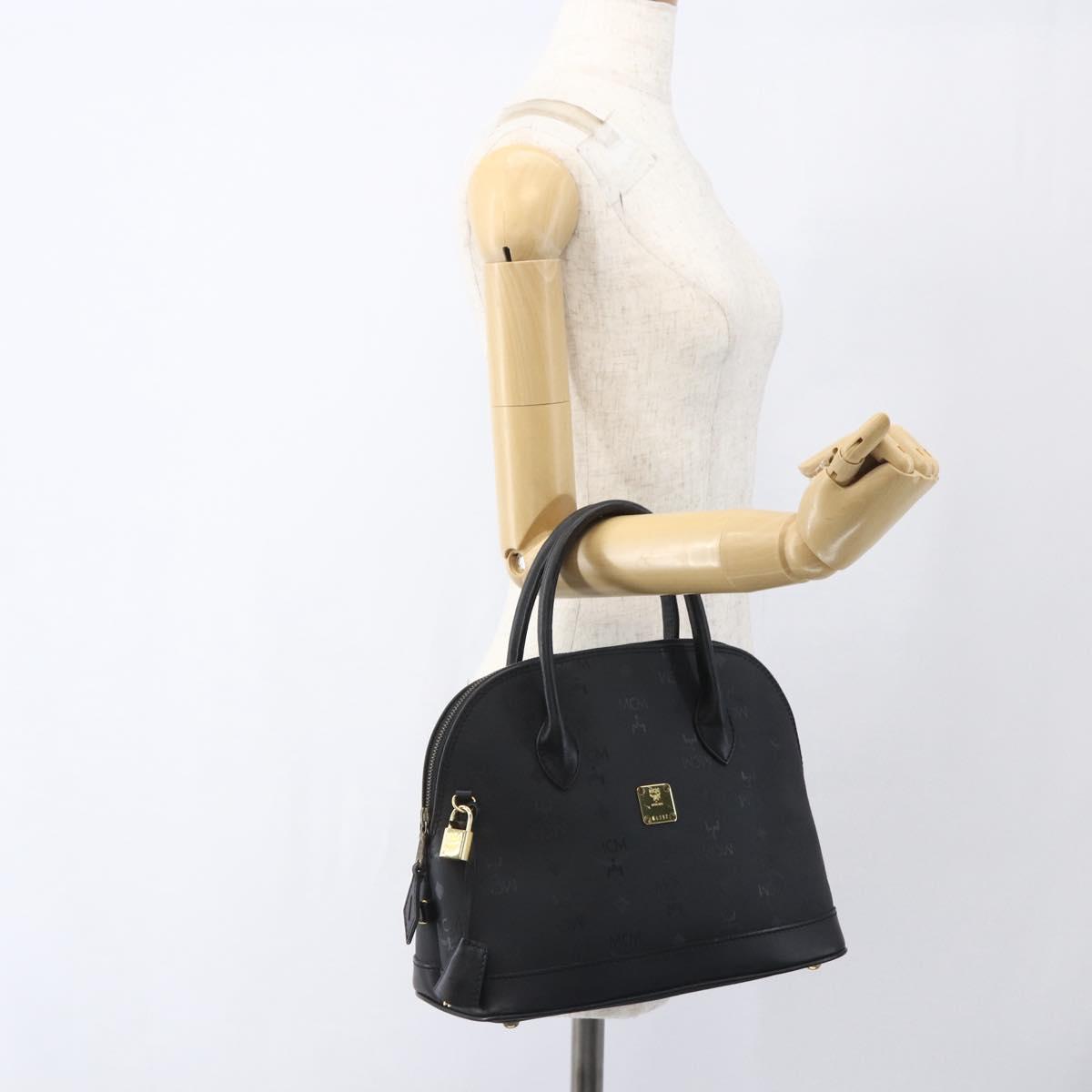 MCM Logogram Vicetos Hand Bag PVC Black Gold Auth 164967