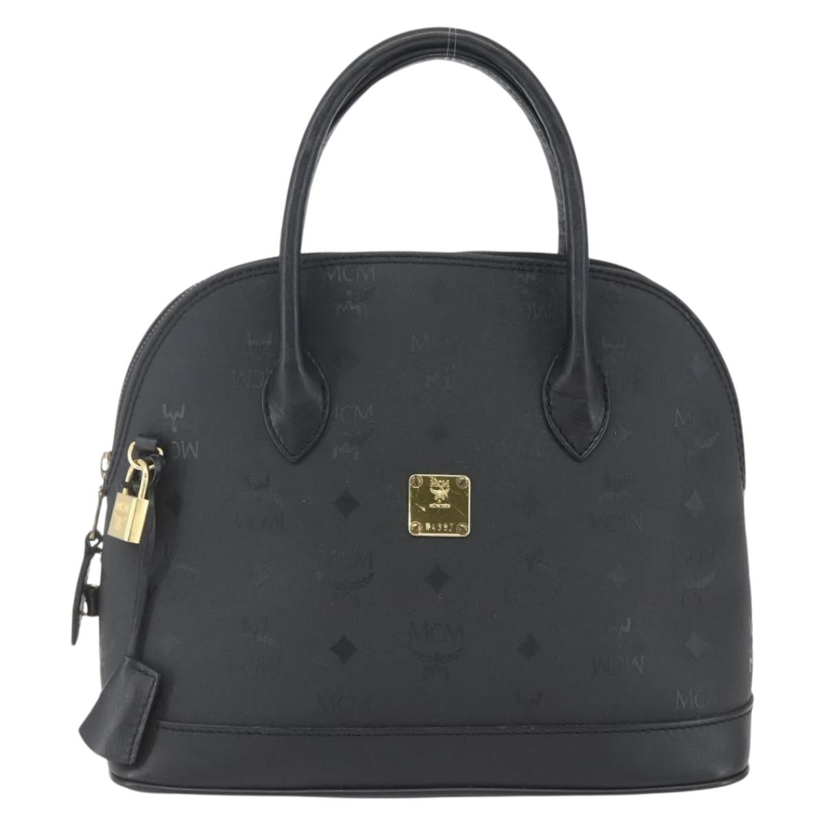 MCM Logogram Vicetos Hand Bag PVC Black Gold Auth 164967