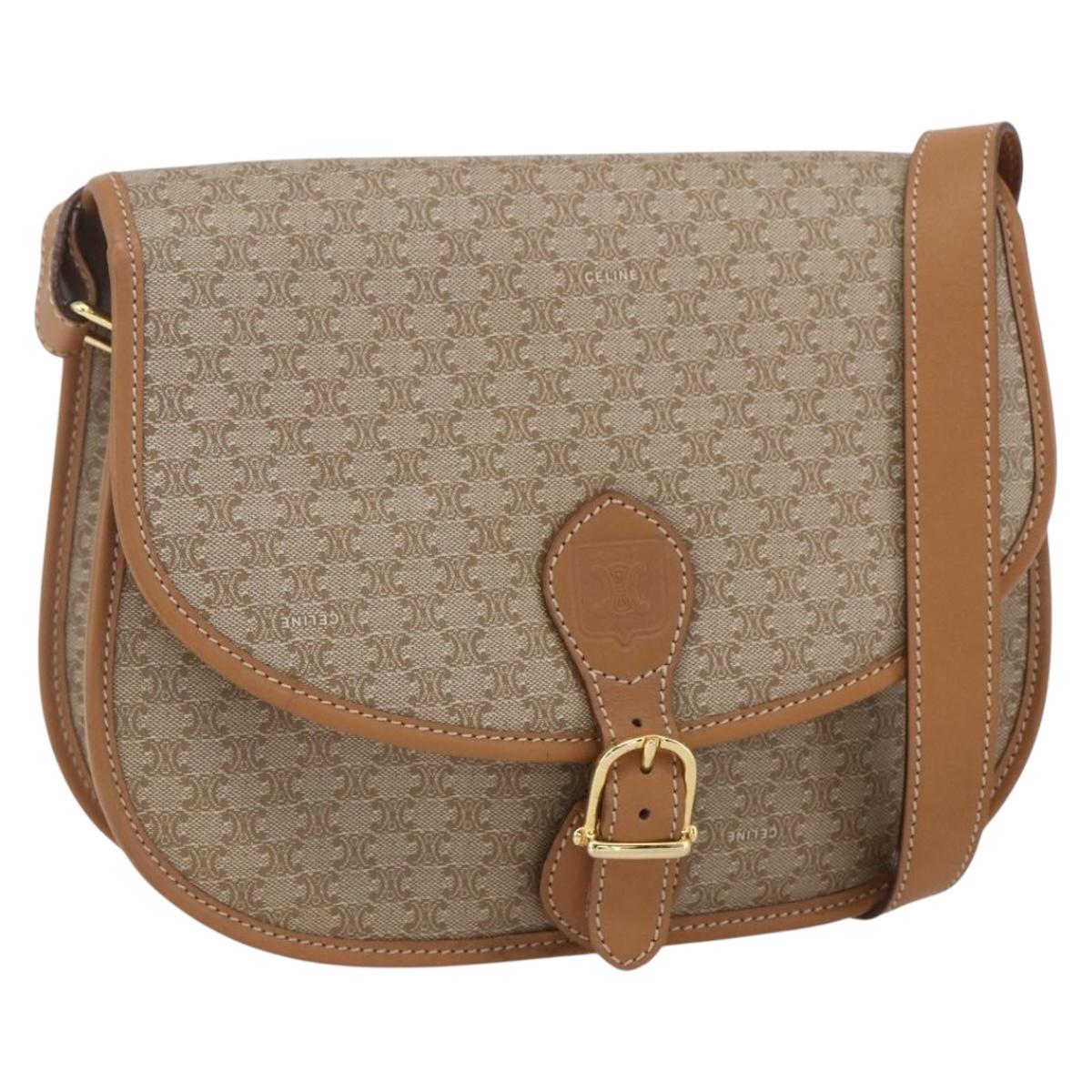 CELINE Macadam Canvas Shoulder Bag PVC Beige Gold Auth 164969V