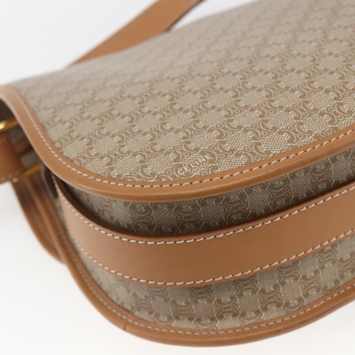 CELINE Macadam Canvas Shoulder Bag PVC Beige Gold Auth 164969V