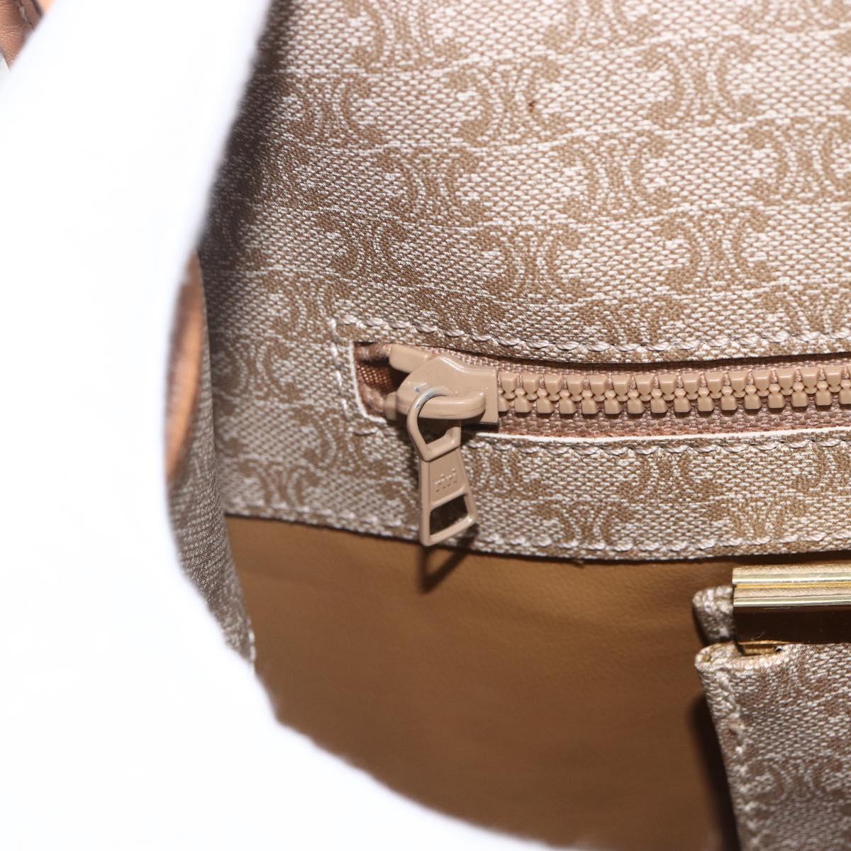 CELINE Macadam Canvas Shoulder Bag PVC Beige Gold Auth 164969V