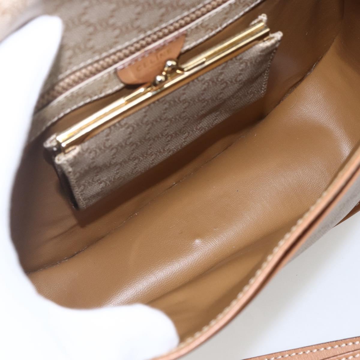 CELINE Macadam Canvas Shoulder Bag PVC Beige Gold Auth 164969V