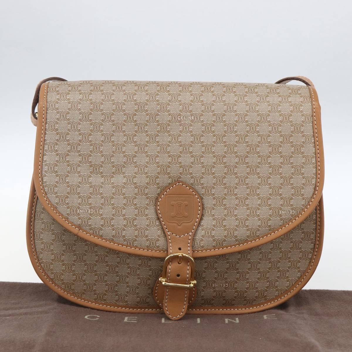 CELINE Macadam Canvas Shoulder Bag PVC Beige Gold Auth 164969V