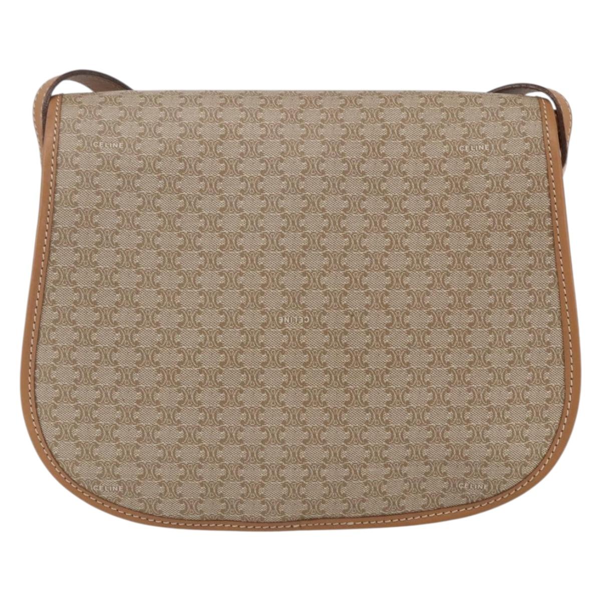 CELINE Macadam Canvas Shoulder Bag PVC Beige Gold Auth 164969V