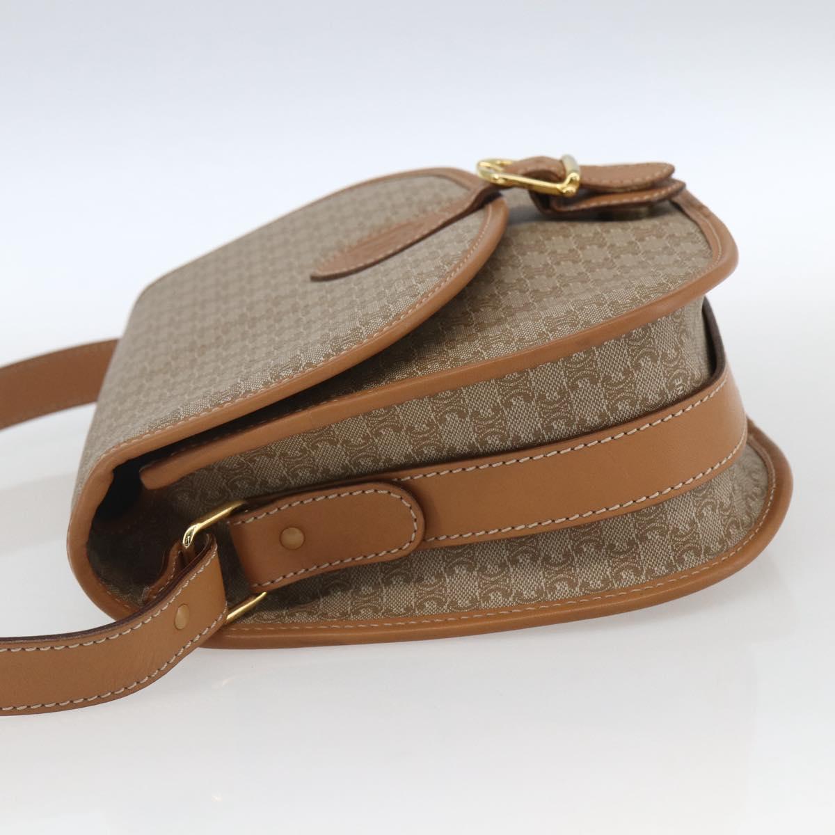 CELINE Macadam Canvas Shoulder Bag PVC Beige Gold Auth 164969V