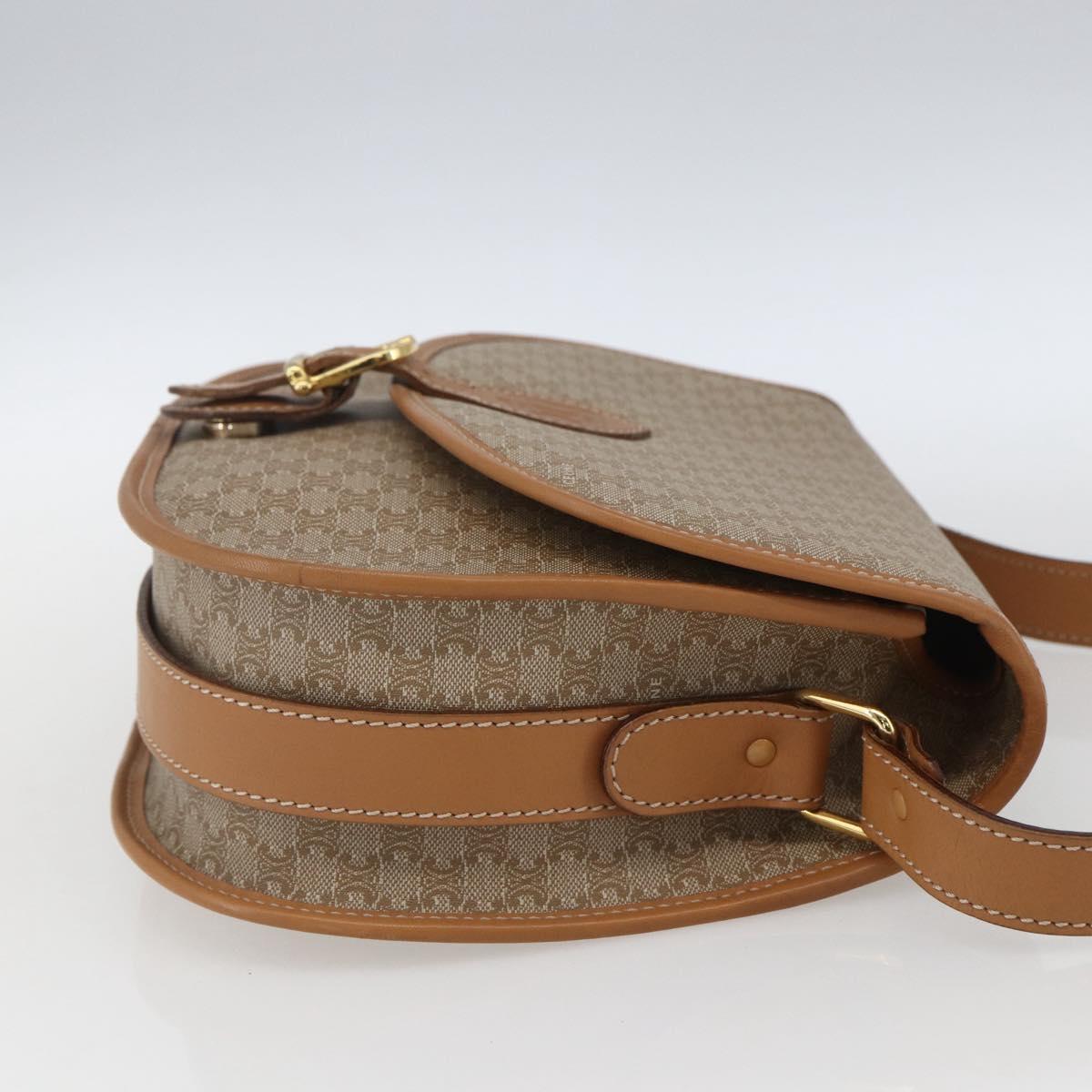 CELINE Macadam Canvas Shoulder Bag PVC Beige Gold Auth 164969V