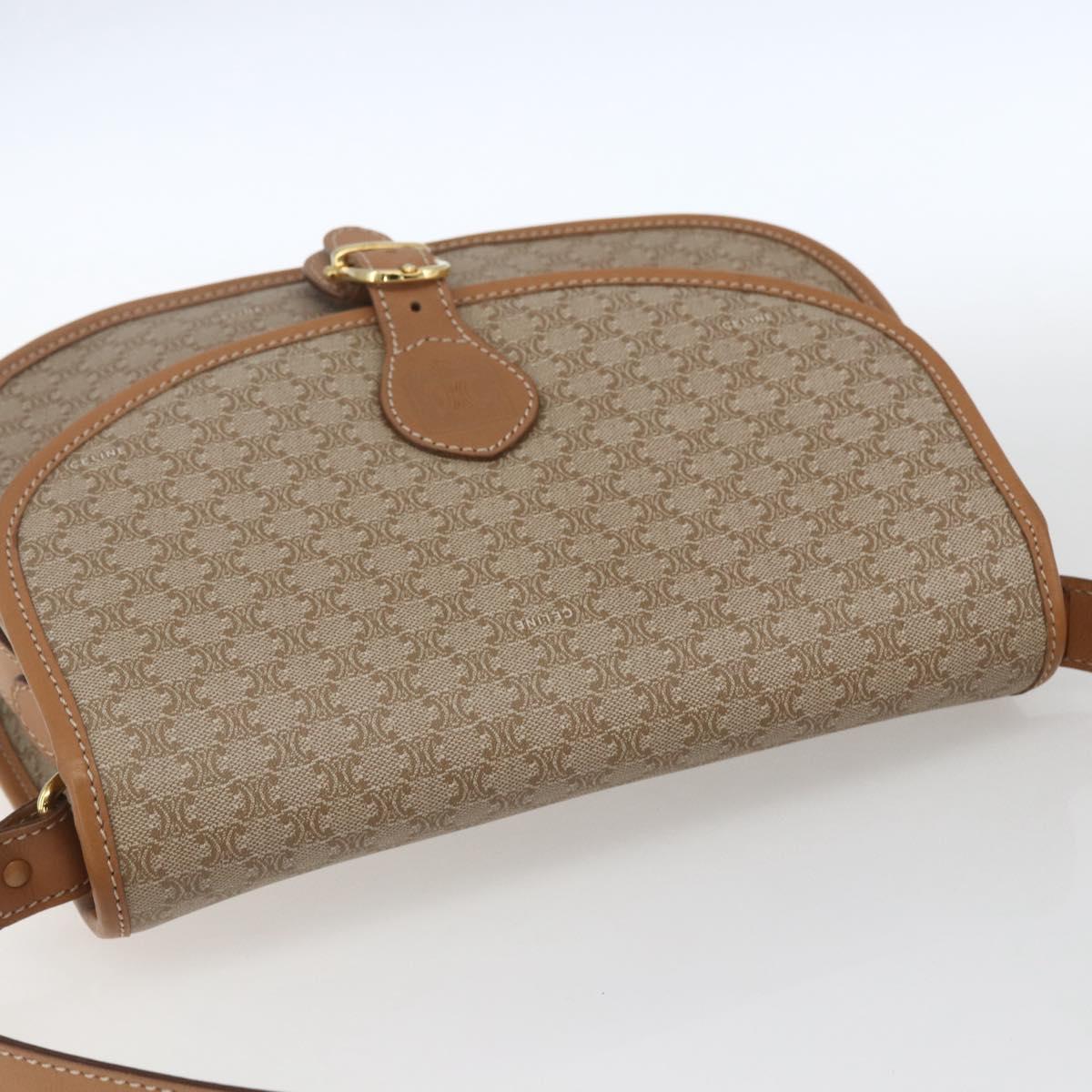 CELINE Macadam Canvas Shoulder Bag PVC Beige Gold Auth 164969V