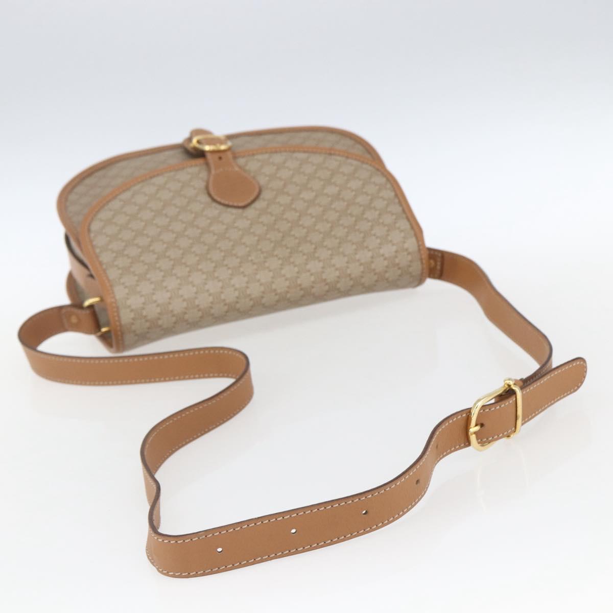 CELINE Macadam Canvas Shoulder Bag PVC Beige Gold Auth 164969V
