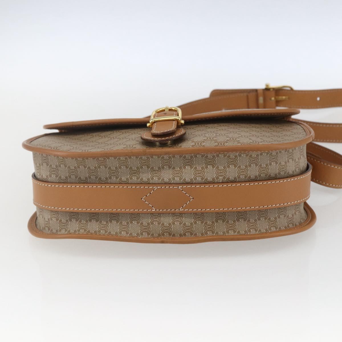 CELINE Macadam Canvas Shoulder Bag PVC Beige Gold Auth 164969V