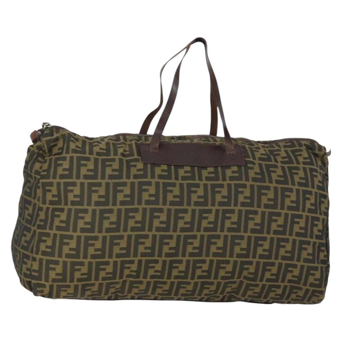 FENDI Zucca Canvas Boston Bag Brown Black Auth 164985