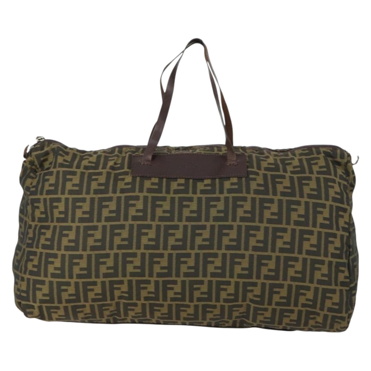 FENDI Zucca Canvas Boston Bag Brown Black Auth 164985