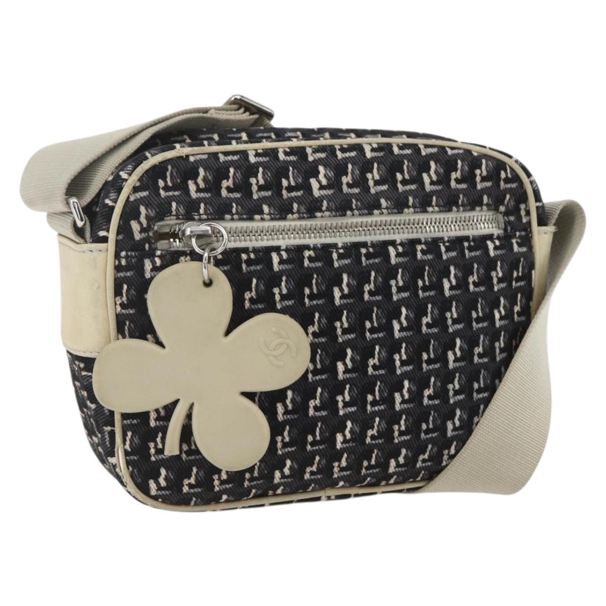 CHANEL Shoulder Bag Canvas Black Silver CC Auth 164987