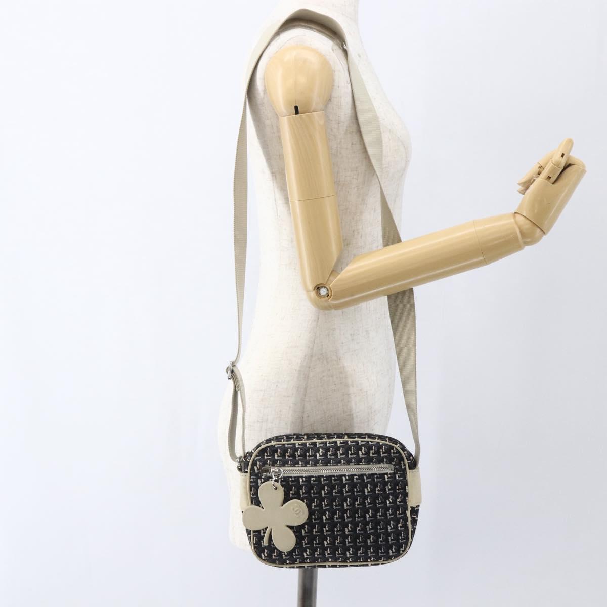 CHANEL Shoulder Bag Canvas Black Silver CC Auth 164987