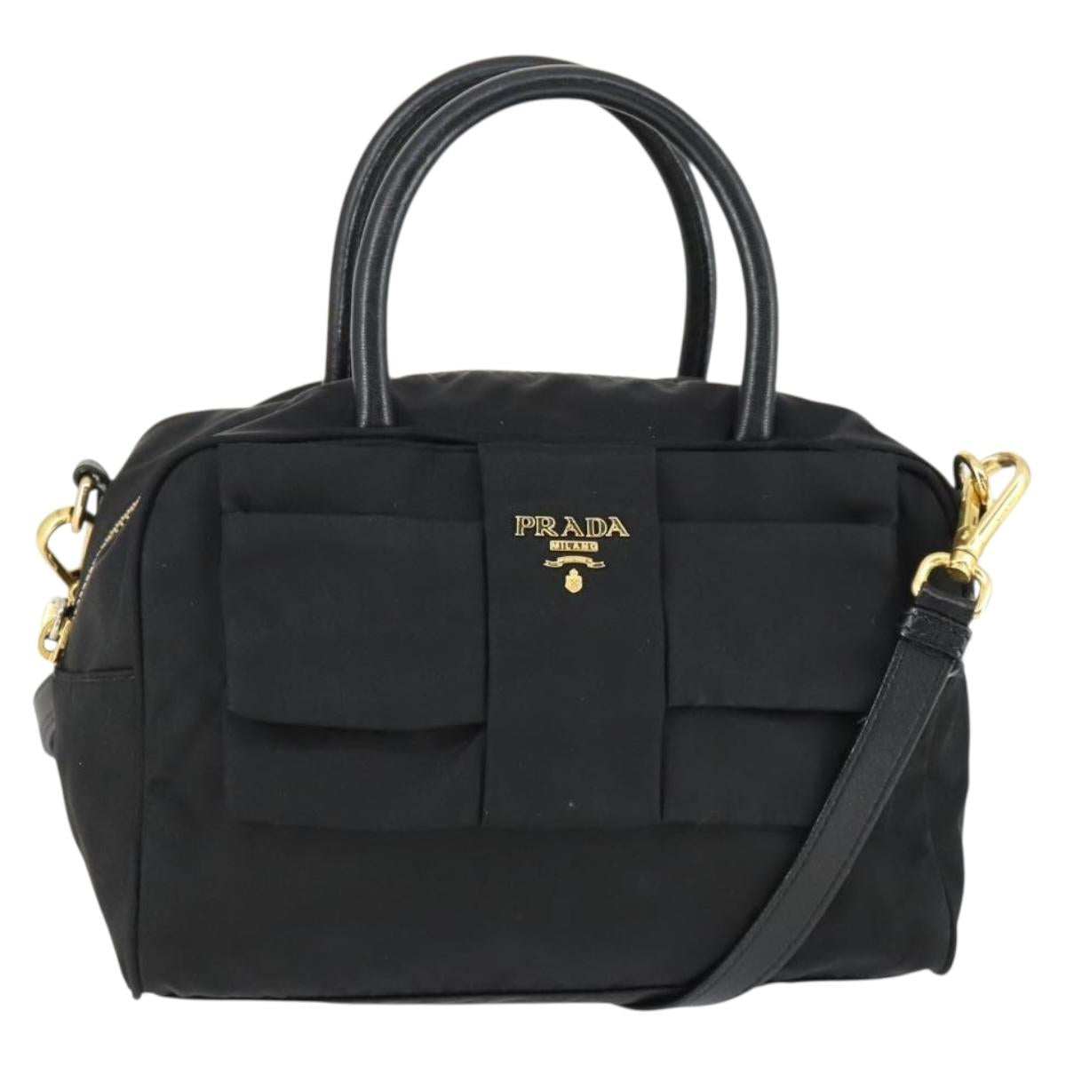 PRADA Hand Bag Nylon 2way Black Gold Auth 164988