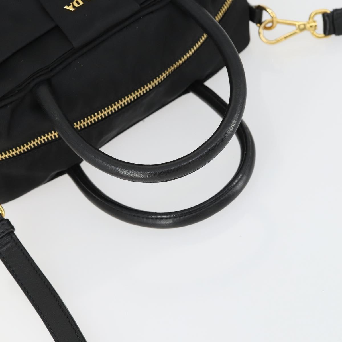 PRADA Hand Bag Nylon 2way Black Gold Auth 164988