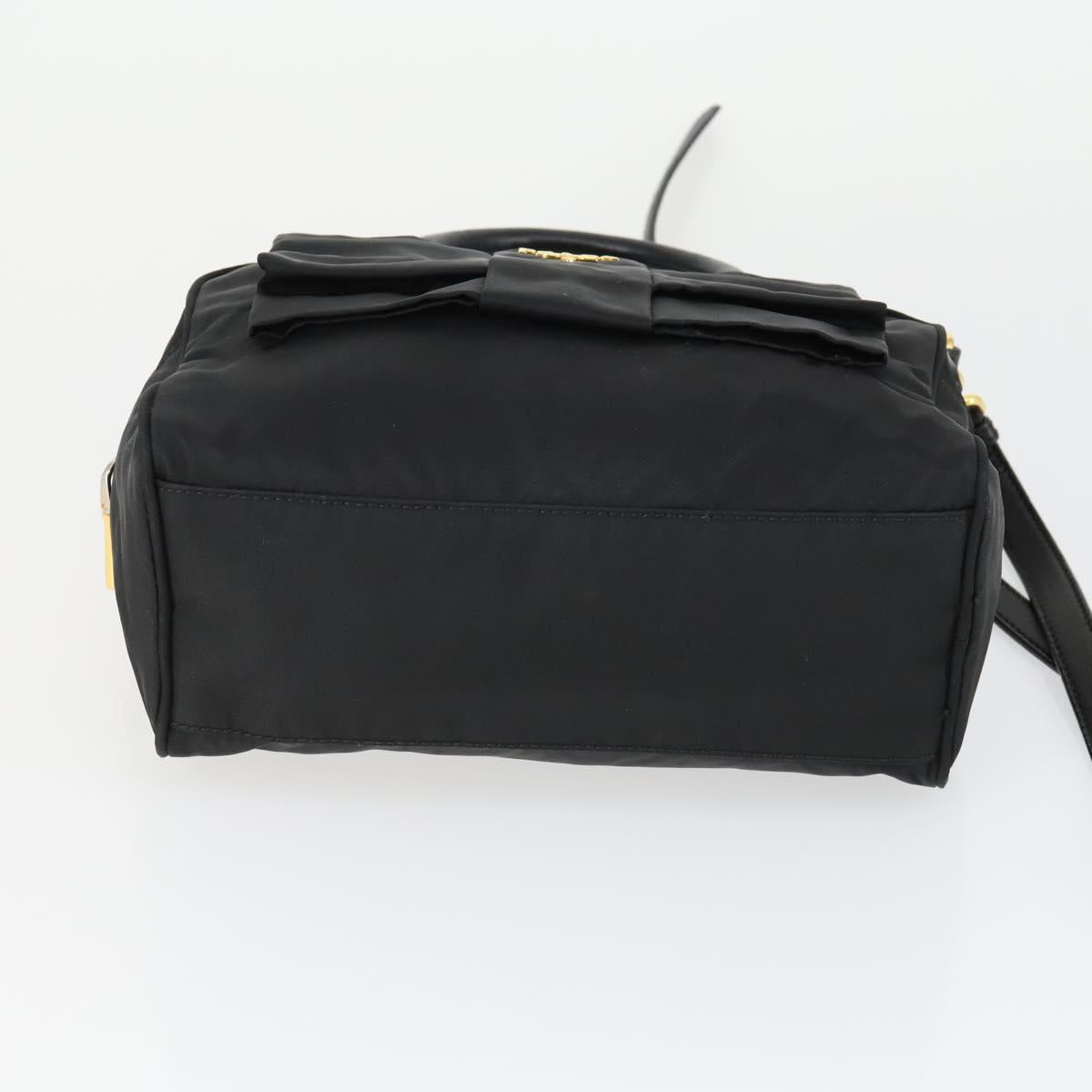 PRADA Hand Bag Nylon 2way Black Gold Auth 164988