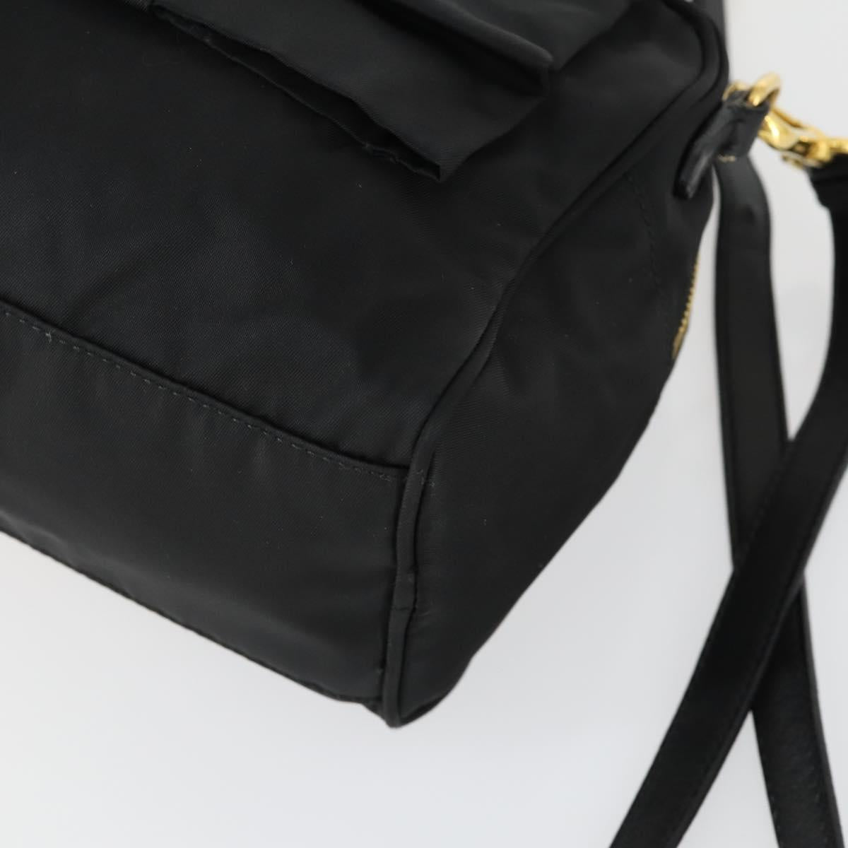 PRADA Hand Bag Nylon 2way Black Gold Auth 164988