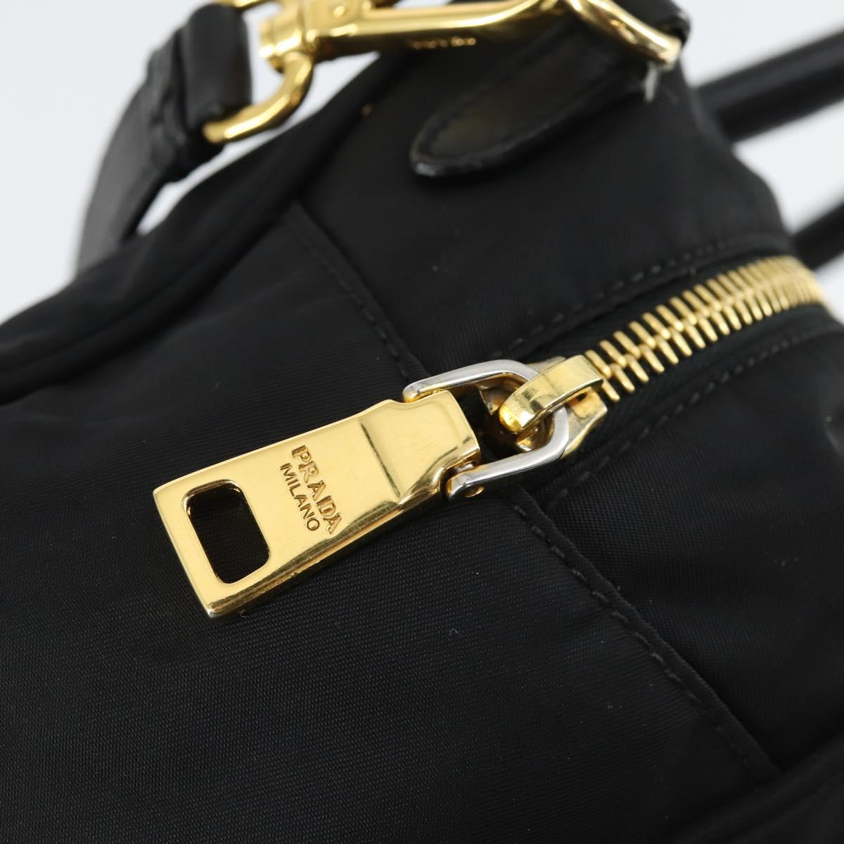 PRADA Hand Bag Nylon 2way Black Gold Auth 164988