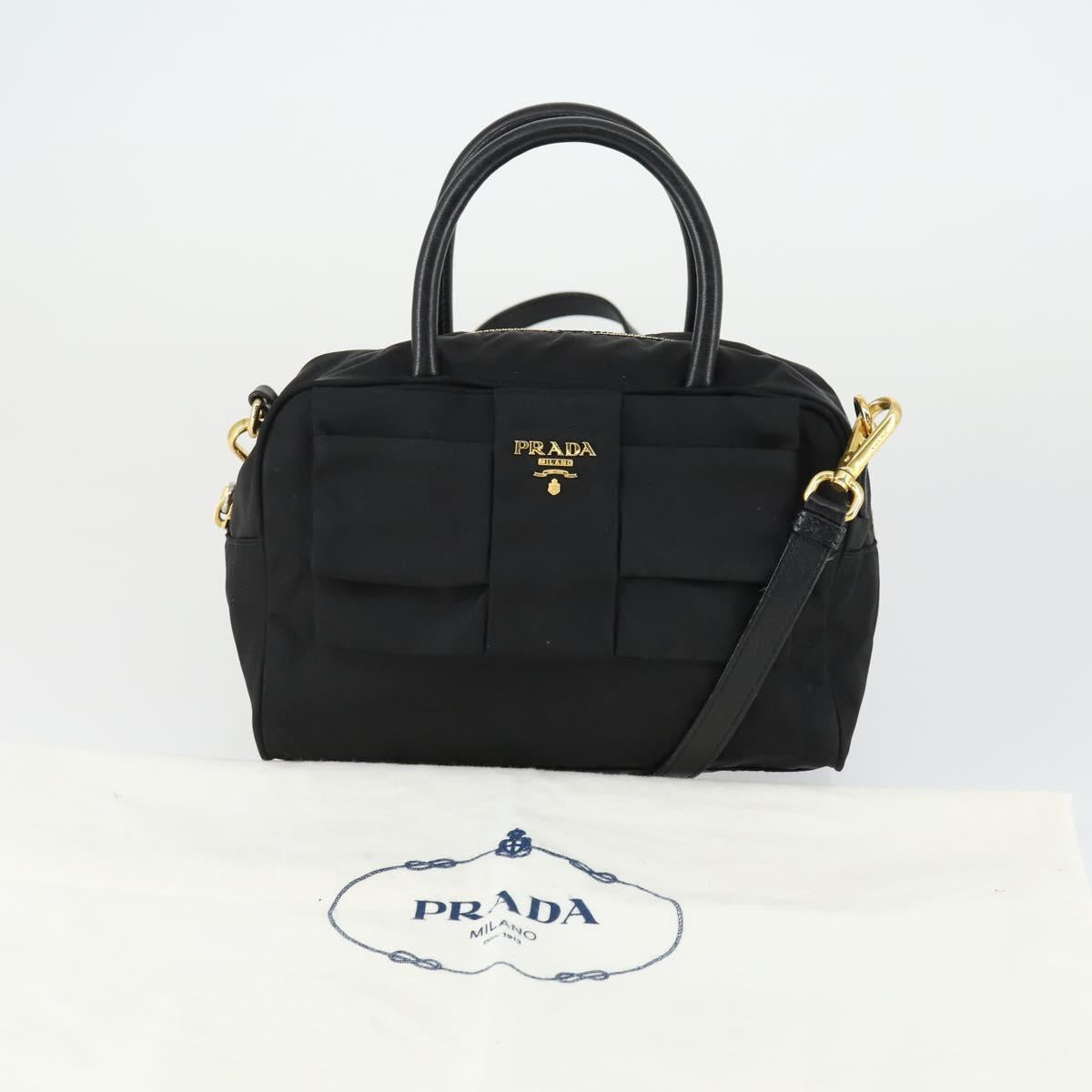 PRADA Hand Bag Nylon 2way Black Gold Auth 164988